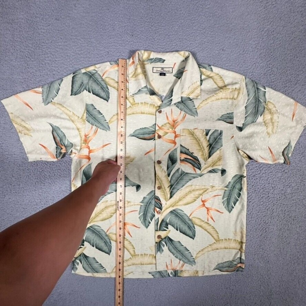 Tommy Bahama Shirt Mens Large Yellow Floral Hawaiian 100% Silk Pocket Beach Logo - Picture 4 of 9